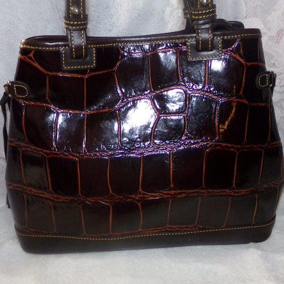 NWT Dooney & Bourke Embossed Leather Double Strap Tassle Shopper -Cognac - Picture 2 of 16